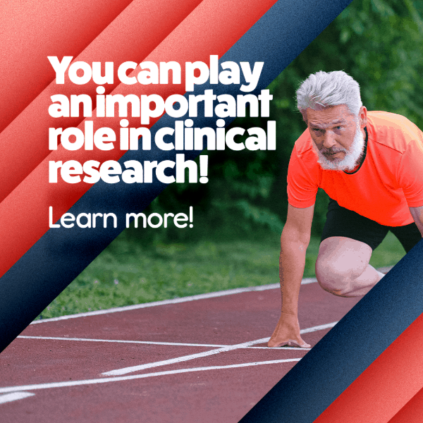You can play an important role in clinical research, learn more. Older white male in the starting position on a track
