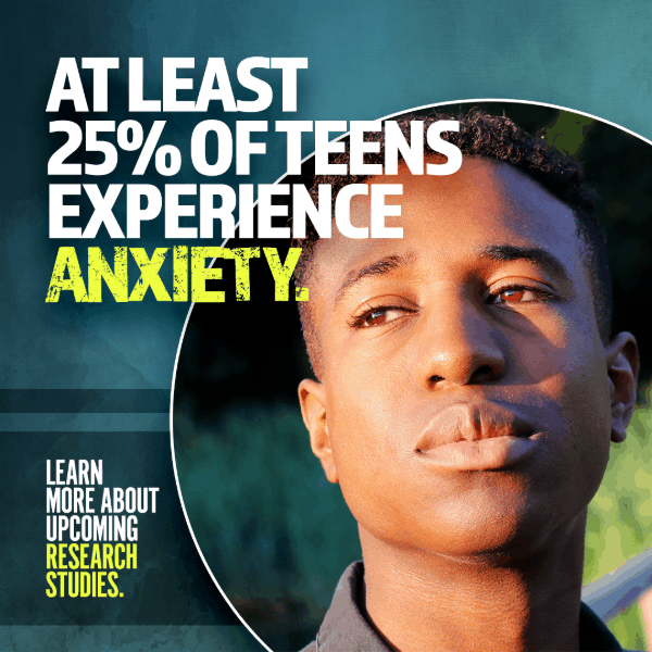 At least 25% of teens experience anxiety, young African American teen looking off into the distance, teen anxiety research studies 